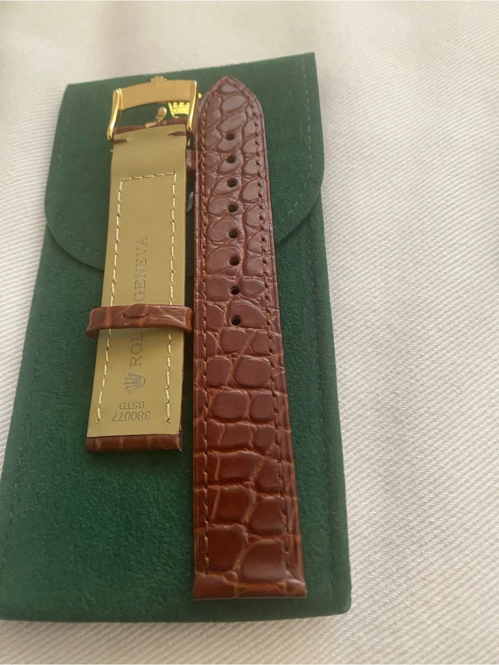 Rolex Brown Crocodile-Embossed Leather Strap Gold Plated Buckle 19mm Pre-Owned